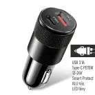 Szivargyújtós Autós Töltő 12-24V – USB 3.1A 15W + Type-C Gyors Töltés