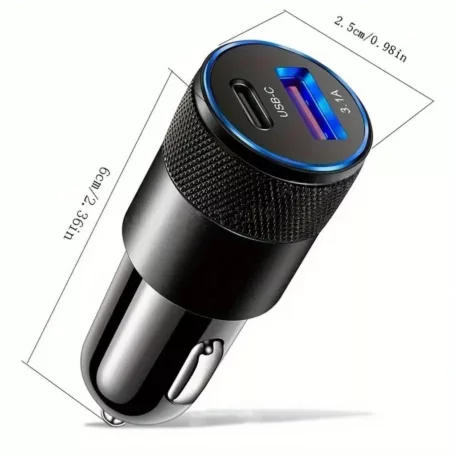 Szivargyújtós Autós Töltő 12-24V – USB 3.1A 15W + Type-C Gyors Töltés