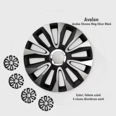 13" DÍSZTÁRCSA AVALON CHROME EZÜST-FEKETE, 4db