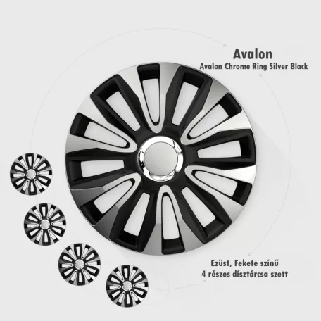 13" DÍSZTÁRCSA AVALON CHROME EZÜST-FEKETE, 4db