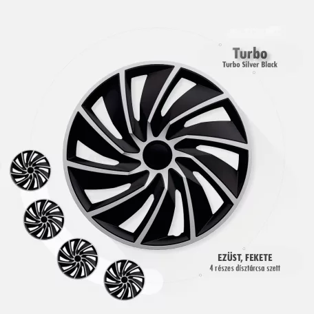 16" DÍSZTÁRCSA TURBO EZÜST-FEKETE, 4db