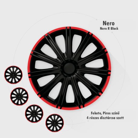 14" DÍSZTÁRCSA NERO R FEKETE-PIROS, 4db