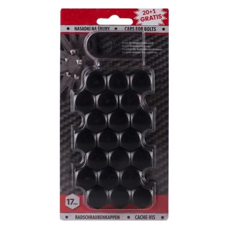 Díszkupak kerékanyára, fekete, 17mm