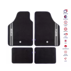   Sparco 03763 autós szőnyeg szett – fekete, 4 db-os, poliészter, szürke logóval