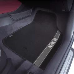   Sparco 03763 autós szőnyeg szett – fekete, 4 db-os, poliészter, szürke logóval