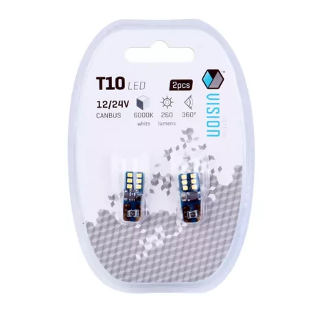 Carmotion Vision W5W T10 izzó, 12/24V, 12xSMD 2016 led, Canbus, fehér (1pár)