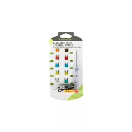 Mini biztosíték készlet teszterrel és kiszedővel, 6-24V, 10db-os