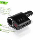 Carmotion szivargyújtós töltő voltmérővel – 12/24V, 3x USB, 5A, LCD kijelző