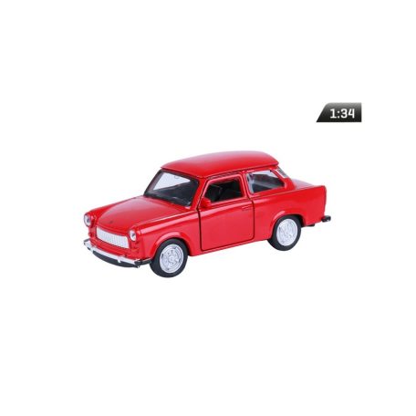 Makett autó, 01:34, PRL 601 Trabant, piros.