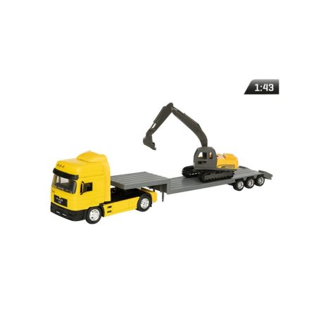 Makett autó, 01:43 MAN teherautó, kotrógép, sárga.