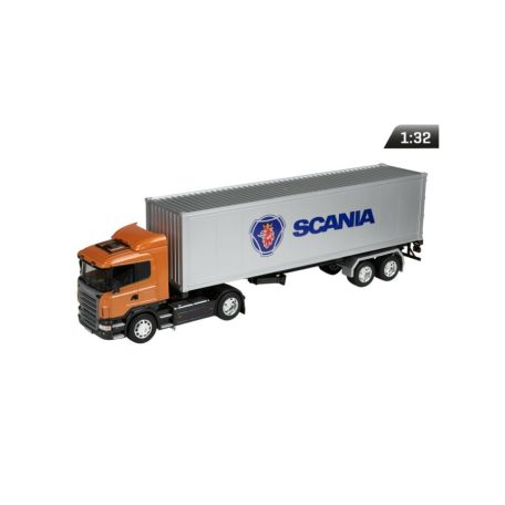 Makett autó, 01:32, ScaniR470, narancs és ezüst.