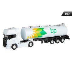 Modell autó, 1:64 V8-as Scania R730, BP, fehér.