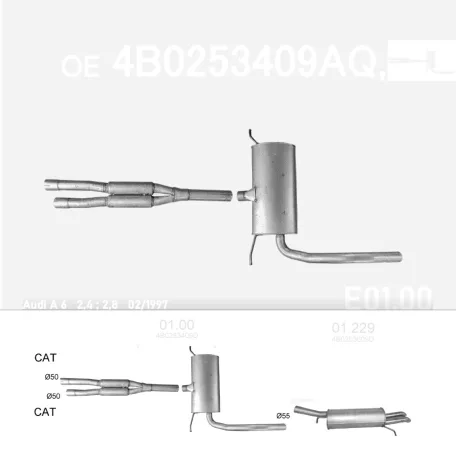EDEX 01.00 - Kipufogó közép dob AUDI A6 2.4, 2.8 (1997-2005)
