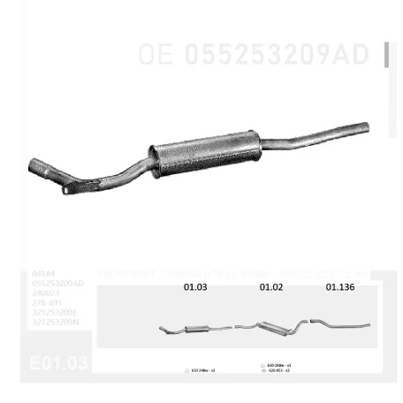 EDEX 01.03 - Kipufogó közép dob AUDI 80 1.3, 1.6, 1.6 D (1977-1996)