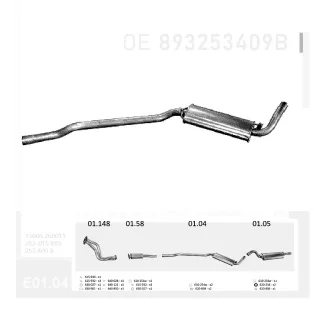   EDEX 01.04 - Kipufogó közép dob AUDI COUPE 2.0 (1990-1998)