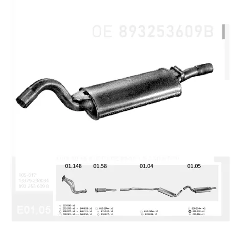 EDEX 01.05 - Kipufogó hátsó dob AUDI 80 1.8, 1.9 (1985-1991)