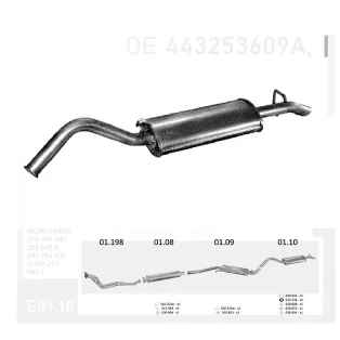   EDEX 01.10 - Kipufogó hátsó dob AUDI 100 1.8, 1.9, 2.0, 2.1, 2.2, 2.4 (1983-1990)