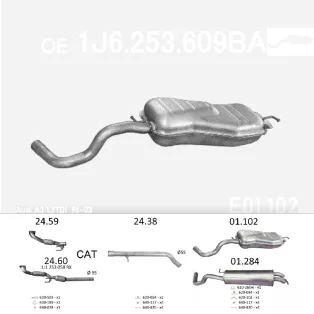   EDEX 01.102 - Kipufogó hátsó dob AUDI A3 1.9 D (1996-2010)