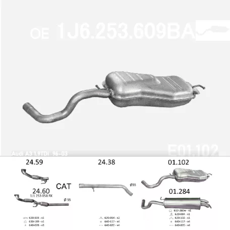 EDEX 01.102 - Kipufogó hátsó dob AUDI A3 1.9 D (1996-2010)