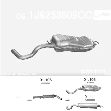 EDEX 01.103 - Kipufogó hátsó dob AUDI A3 1.8, 2.0, 2.3 (1996-2006)