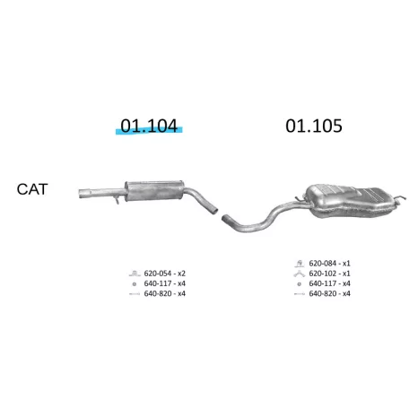 EDEX 01.104 - Audi A3 / Seat Leon / VW Golf kipufogó közép dob
