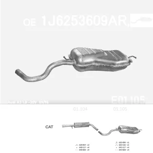   EDEX 01.105 - Kipufogó hátsó dob VW BEETLE 1.6, 1.8, 2.0 (1997-2010)