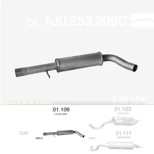   EDEX 01.106 - Kipufogó közép dob SEAT TOLEDO 1.8, 2.0, 2.3 (1991-2010)