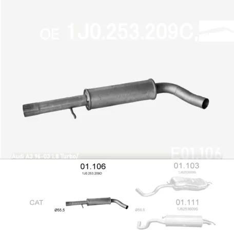 EDEX 01.106 - Kipufogó közép dob SEAT TOLEDO 1.8, 2.0, 2.3 (1991-2010)