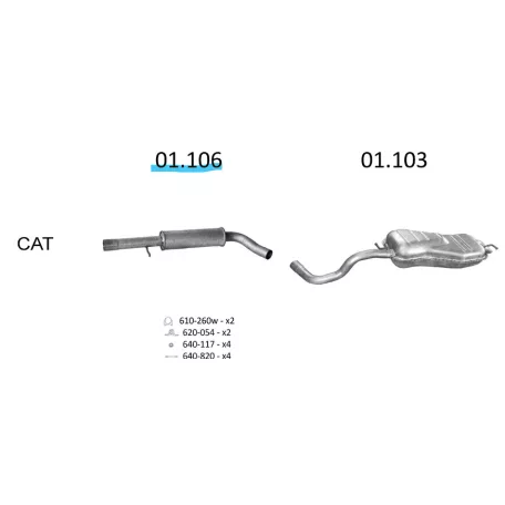 EDEX 01.106 - Audi A3 / Seat Toledo / Skoda Octavia / VW kipufogó közép dob