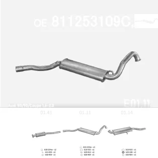   EDEX 01.11 - Kipufogó közép dob AUDI 80 1.6, 1.6 D, 1.8, 1.9, 2.0, 2.1, 2.2, 2.3 (1980-1991)