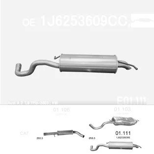   EDEX 01.111 - Kipufogó hátsó dob AUDI A3, VW BEETLE, GOLF IV 1.8T, 2.0i, 2.3 Gti (1996-2010)
