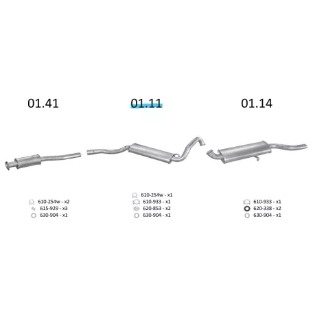 EDEX 01.11 - Kipufogó közép dob AUDI 80 1.6, 1.6 D, 1.8, 1.9, 2.0, 2.1, 2.2, 2.3 (1980-1991)