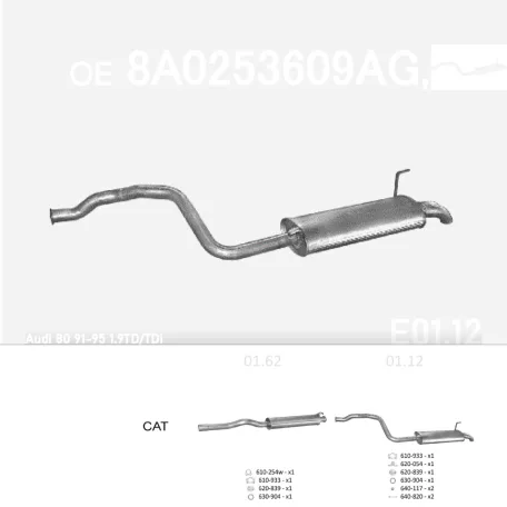 EDEX 01.12 - Kipufogó hátsó dob AUDI 80 1.9 D (1991-1996)