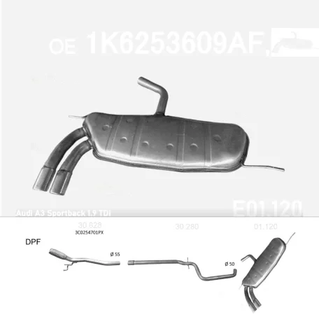 EDEX 01.120 - Kipufogó hátsó dob AUDI A3 SPORTBACK 1.9 D (2004-2008)