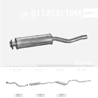   EDEX 01.13 - Kipufogó első dob AUDI 80 1.3, 1.6, 1.6 D (1980-1992)