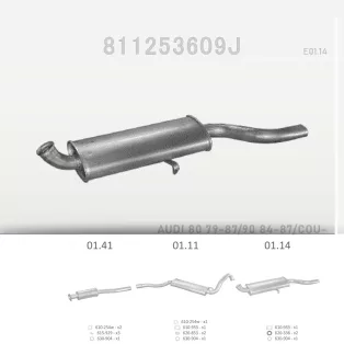  EDEX 01.14 - Kipufogó hátsó dob AUDI 80 1.6, 1.6 D, 1.8, 1.9, 2.0, 2.1, 2.2, 2.3 (1980-1991)