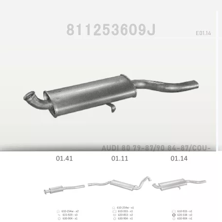 EDEX 01.14 - Kipufogó hátsó dob AUDI 80 1.6, 1.6 D, 1.8, 1.9, 2.0, 2.1, 2.2, 2.3 (1980-1991)