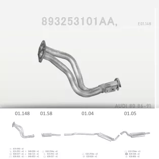   EDEX 01.148 - Kipufogó gyűjtő cső AUDI 80 1.6, 1.8, 2.0 (1983-1994)