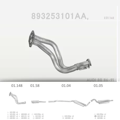 EDEX 01.148 - Kipufogó gyűjtő cső AUDI 80 1.6, 1.8, 2.0 (1983-1994)