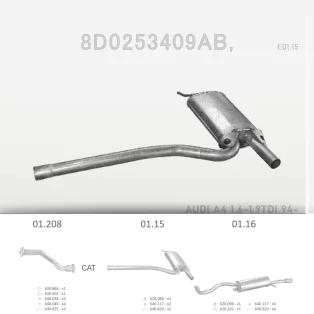 EDEX 01.15 - Kipufogó közép dob AUDI A4 1.6 (1998-2001)