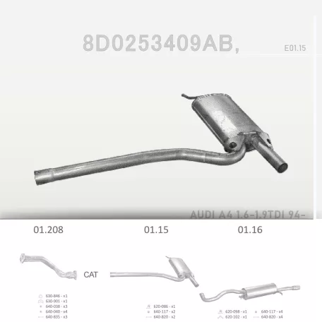EDEX 01.15 - Kipufogó közép dob AUDI A4 1.6 (1998-2001)