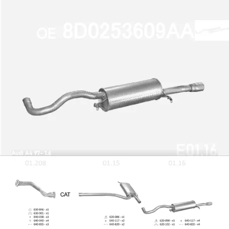 EDEX 01.16 - Kipufogó hátsó dob AUDI A4 1.6 (1994-2001)