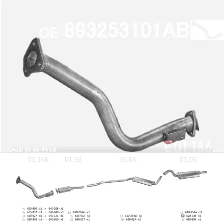 EDEX 01.166 - Kipufogó gyűjtő cső AUDI 80 1.6, 1.6 D, 1.8 (1982-1996)