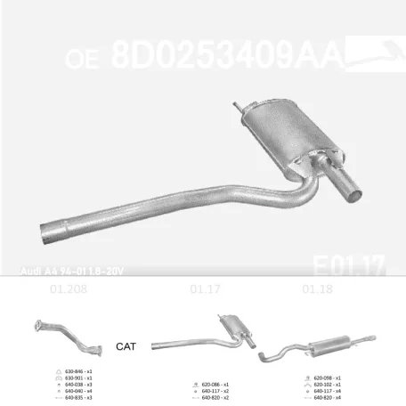 EDEX 01.17 - Kipufogó közép dob AUDI A4 1.8 (1994-2001)