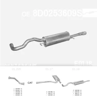 EDEX 01.18 - Kipufogó hátsó dob AUDI A4 1.8 (1994-2001)