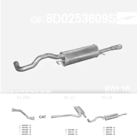 EDEX 01.18 - Kipufogó hátsó dob AUDI A4 1.8 (1994-2001)