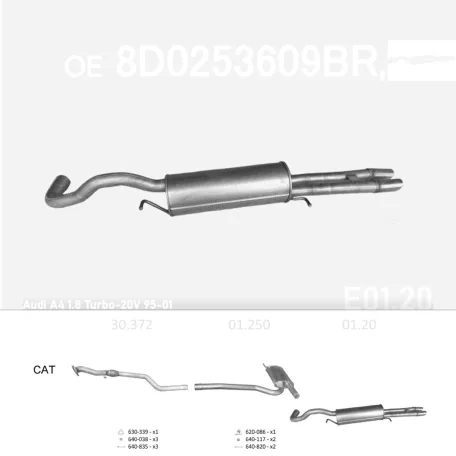 EDEX 01.20 - Kipufogó hátsó dob AUDI A4 1.8 (1995-2001)