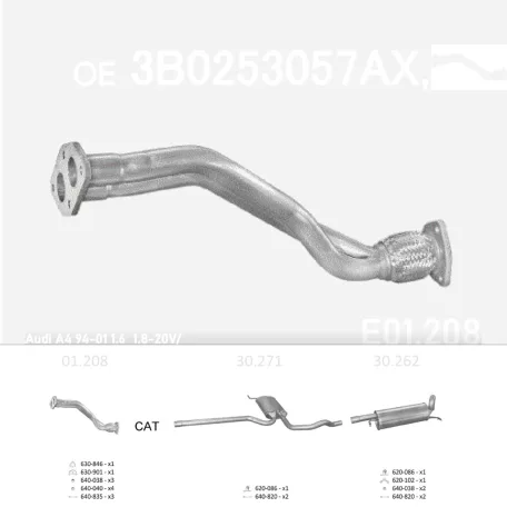 EDEX 01.208 - Kipufogó gyűjtő cső AUDI A4 1.6, 1.8 (1988-2008)