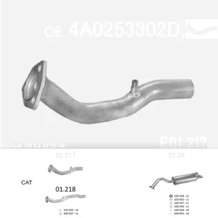   EDEX 01.217 - Kipufogó kipufogó cső AUDI 100 2.6, 2.8 (1991-1994)