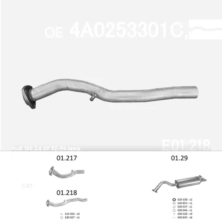 EDEX 01.218 - Kipufogó kipufogó cső AUDI 100 2.6, 2.8 (1991-1994)